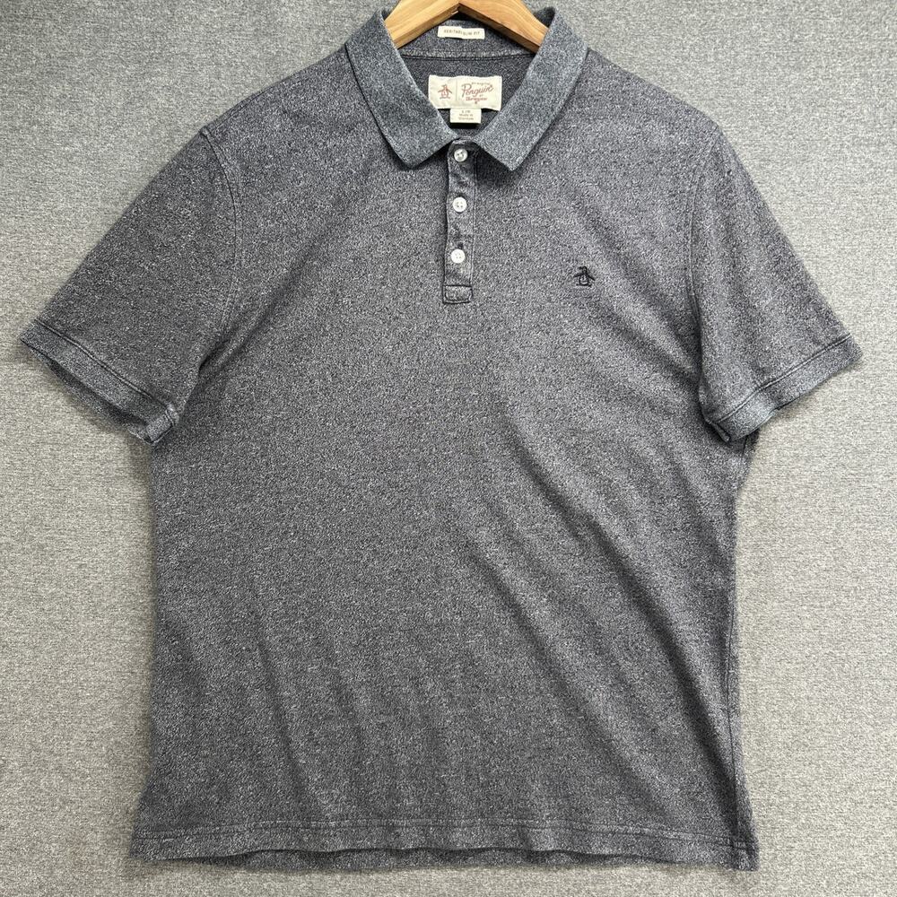 Original Penguin Heritage Mens Large Grey Slim Fit Short Sleeve Polo Shirt